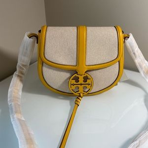 💕 Tory Burch Miller Canvas Quadrant Small Saddle Bag Crossbody Purse 💕